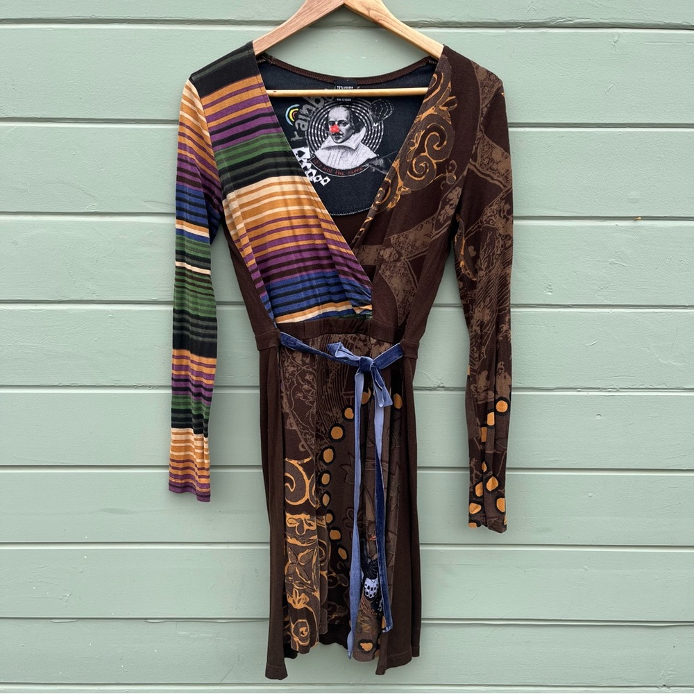 🦋 Desigual M faux wrap dress y2k brown, butterflies